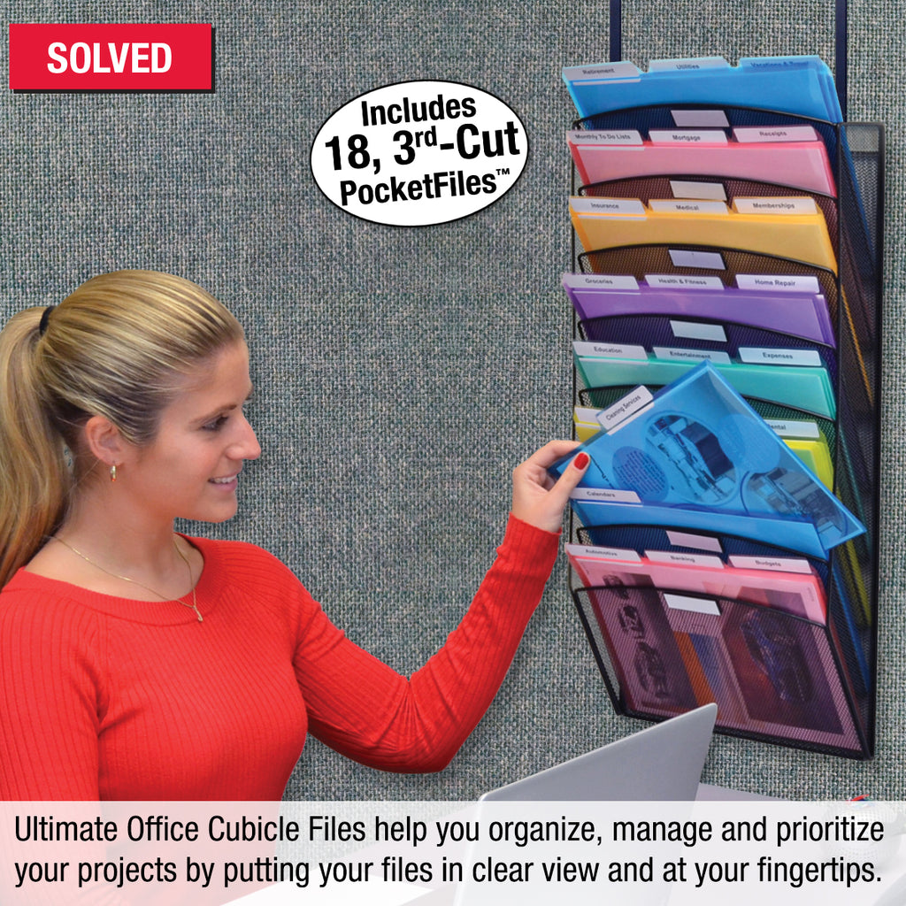 Ultimate Office Mesh Wall File Organizer Cubicle File Folder Holder Over The Panel Partition Display Rack. 15 Tier Capacity Includes 18, 3rd Cut