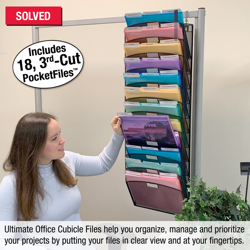 Ultimate Office Mesh Wall File Organizer Cubicle File Folder Holder Over The Panel Partition Display Rack. 15 Tier Capacity Includes 18, 3rd Cut