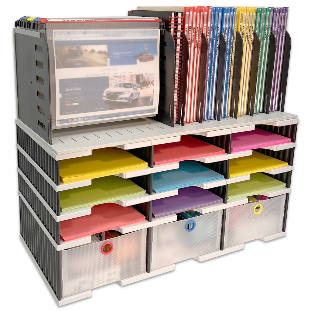 Desktop Organizer 6 Slot Sorter, Riser Base, Hanging File Top & 3 Storage  Drawers – Ultimate Office