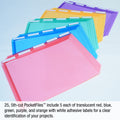 Ultimate Office PocketFile™ Clear Poly Document Folder Project Pockets, 5th-Cut, Letter Size, in 5 Assorted Colors, Set of 25