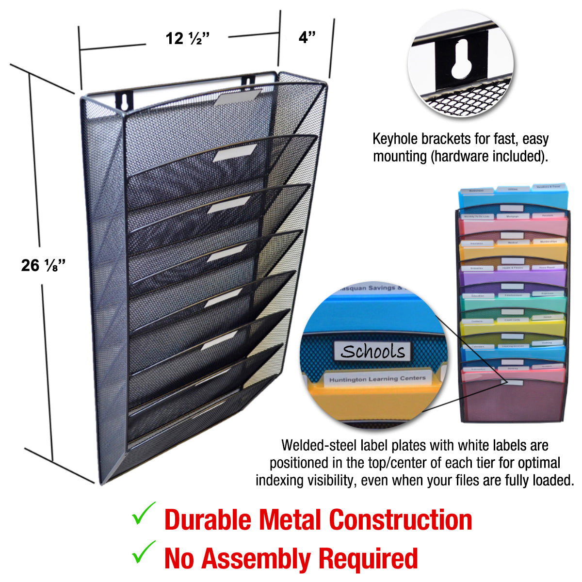 Ultimate Office Mesh Wall File Organizer, 8 Tier Vertical Mount Hanging  File Sorter. Multipurpose Display Rack Includes 18, 3rd Cut PocketFile  Clear