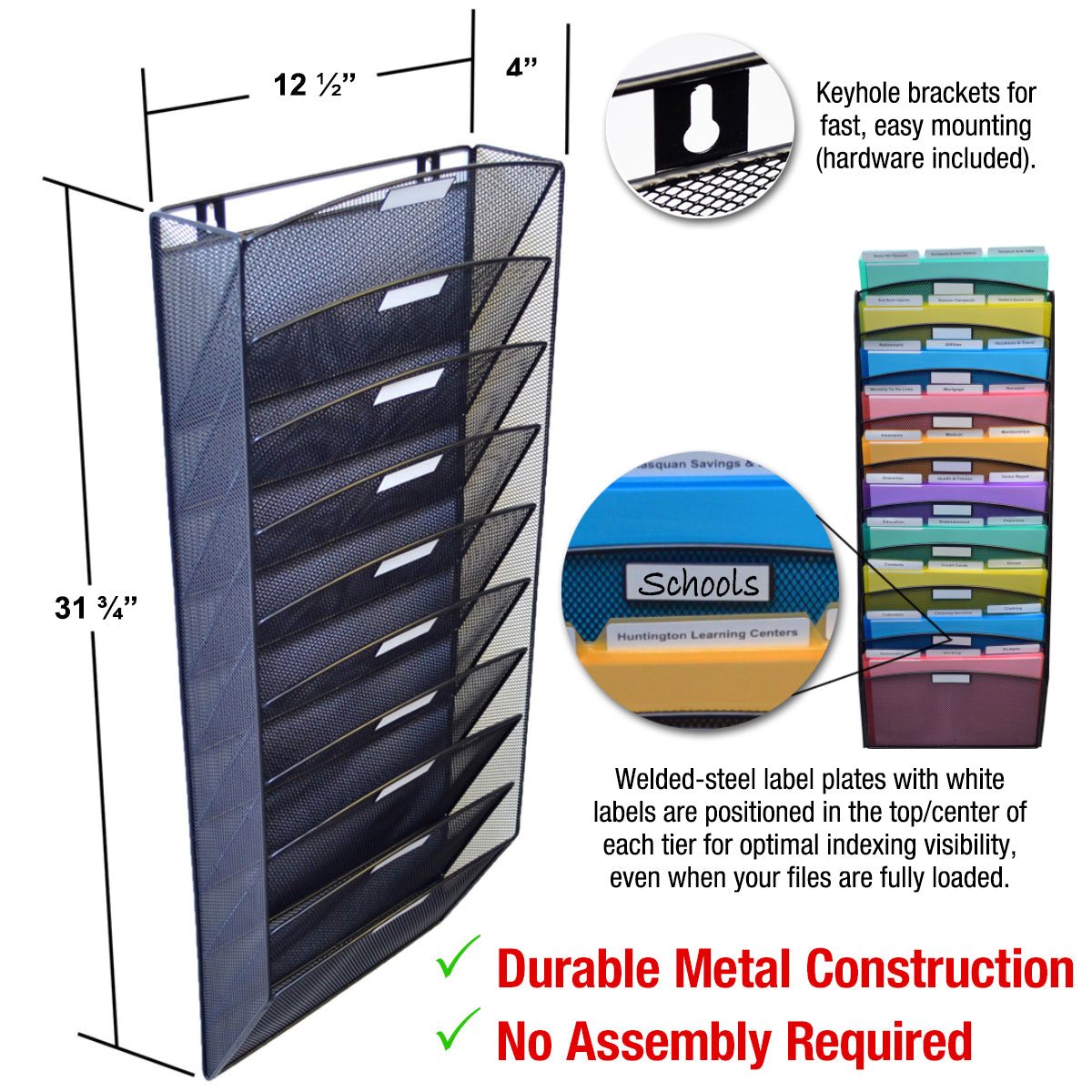 Ultimate Office Mesh Wall File Organizer, 8 Tier Vertical Mount Hanging  File Sorter. Multipurpose Display Rack Includes 18, 3rd Cut PocketFile  Clear