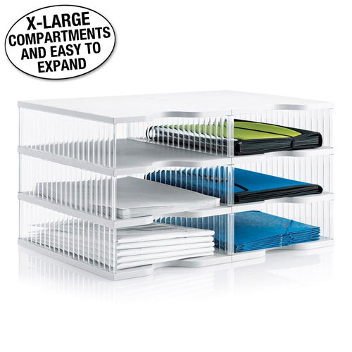 Ultimate Office Flexifile Desktop Organizer 4 Compartment Modular Vertical Sorter with Adjustable Dividers and Locking Connection Pins to Add