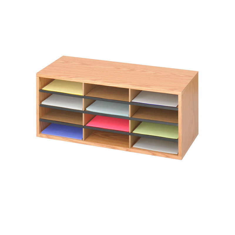 Wood/Corrugated 12-Compartment Literature Organizer - Medium Oak